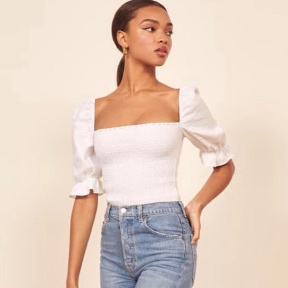 Reformation Clementine Linen Top in White